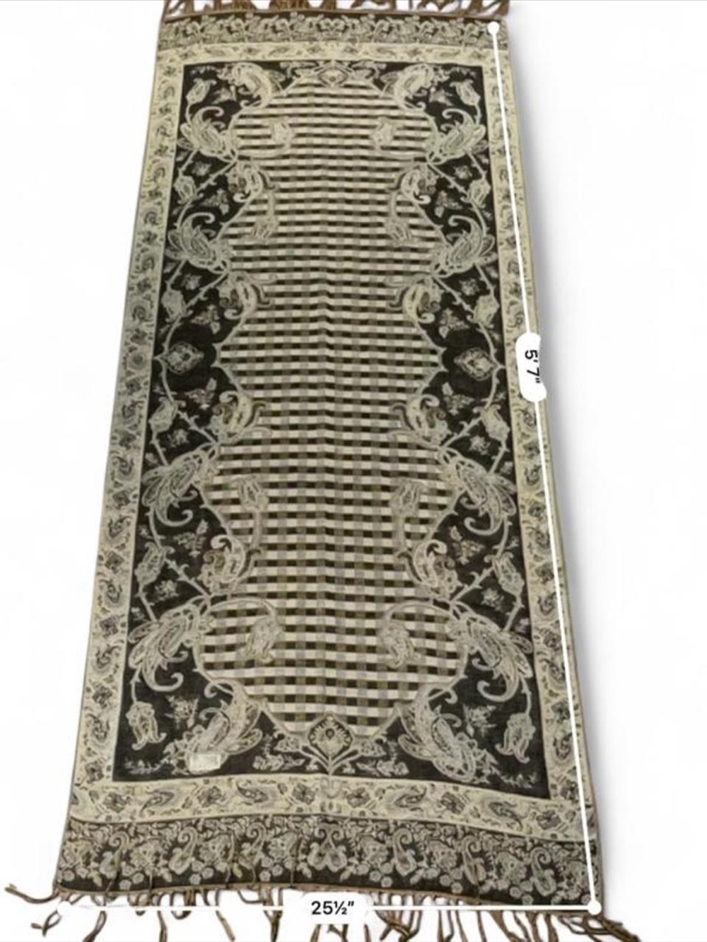 Oversized Black & Cream Woven Paisley Scarf Shawl Wrap Fringe